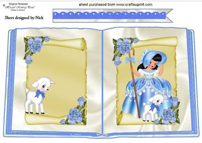 Little Bo Peep in Blue with Little Lamb and Roses Open Book