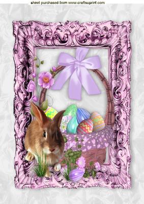 Easter Bunny with Basket of Eggs in Frame A4
