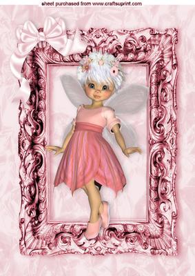 Pretty Kiki Fairy in Pink with Pretty Bow in Frame A4