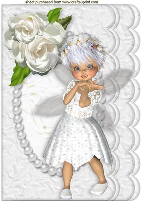 Cute Little Kiki Fairy in White with White Roses A4