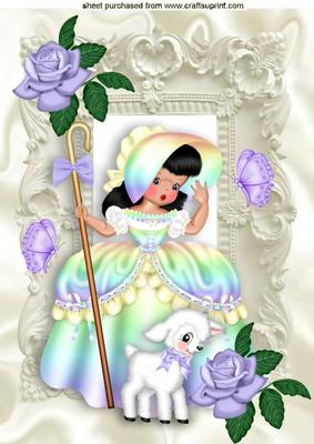 Little Rainbow Bo Peep with Lamb in Ornate Frame A4