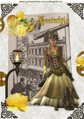 Steampunk Lady with Yellow Roses and Nostalgia A4