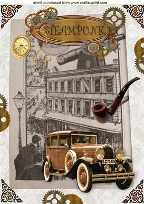 Steampunk with Vintage Car and Pipe A4