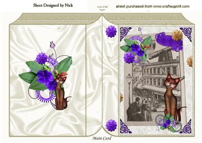 Steampunk Cat with Purple Flowers Folded Book