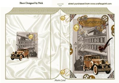 Steampunk with Vintage Car and Pipe Folded Book