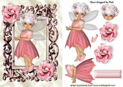 Little Rosebud Fairy Pretty in Pink in Frame