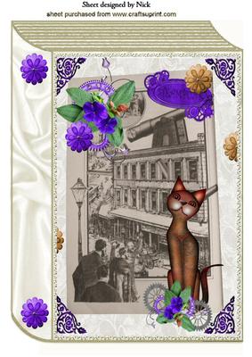 Steampunk Cat with Purple Flowers A4 Book