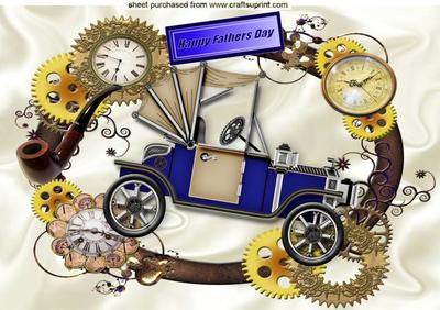 Steampunk Blue Car for Fathers Day in Clock Frame A4