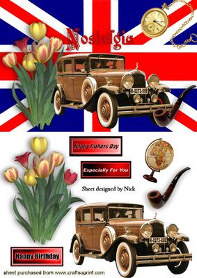 Union Jack with Vintage Nostalgia, Old Car and Pipe