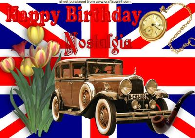 Vintage Car, Union Jack, Birthday Nostalgia A4