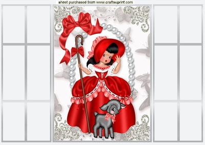 Little Bow Peep in Red with Lamb French Gatefold