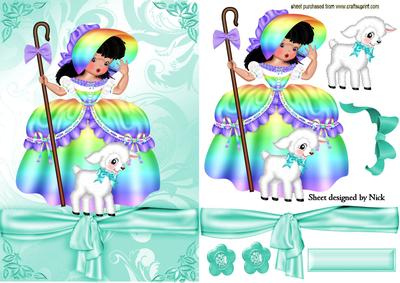 Rainbow Bo Peep with Little Lamb and Big Bow