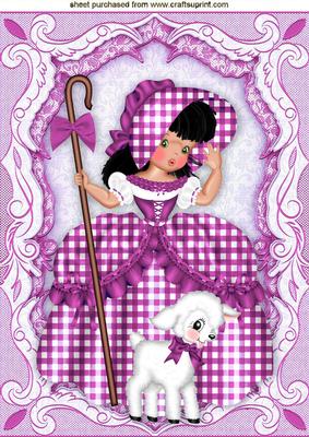 Little Bo Peep in Pink Gingham with Little Lamb A4