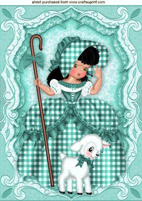 Little Bo Peep in Turq Ginham with Little Lamb A4