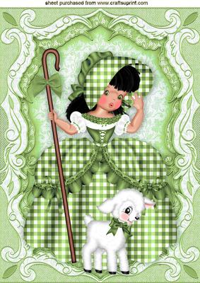 Little Bo Peep in Green Gingham with Little Lamb A4