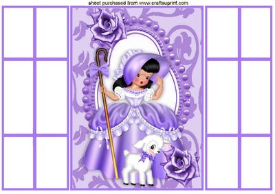 Little Bo Peep in Purple Bead Frame with Lamb French Gate