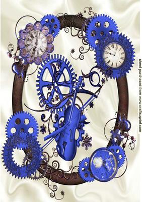 Blue Violin in Steampunk Frame A4