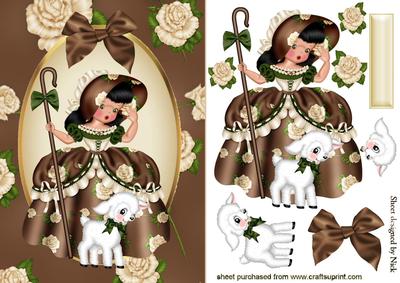 Little Bo Peep in Brown with Little Lamb & Cream Roses