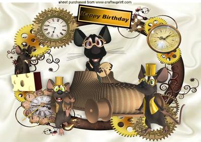 Steampunk Frame with Playful Rats in Car A4