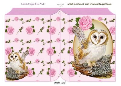 Cute Owl on a Branch with Pink Roses Folded Book