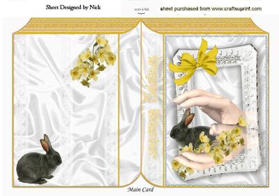 Pair of Hands with Cute Little Bunny and Flowers Folded Book