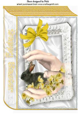Pair of Hands with Cute Fluffy Bunny with Flowers A4 Book