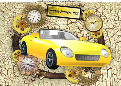 Yellow Sports Car in Steampunk Frame for Dad A4