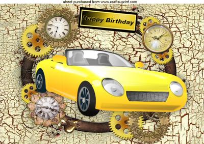 Steampunk Frame with Yellow Sports Car A4