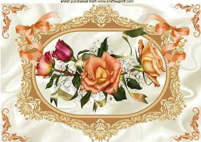 Peach Roses with Bows in Ornate Frame A4