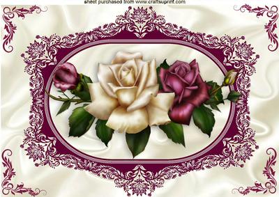 Red and Cream Roses in Ornate Frame A4