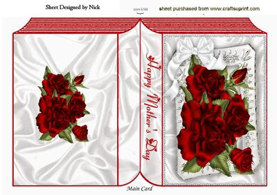 Red Roses, White Bow Pretty Frame Mothers Day Folded Book