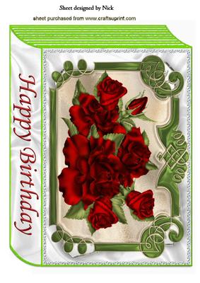 Red Roses in Green Ornate Frame A4 Book