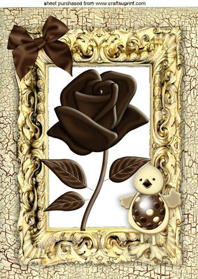 Chocolate Rose in Gold Baroque Frame with Chocolate Chick A4