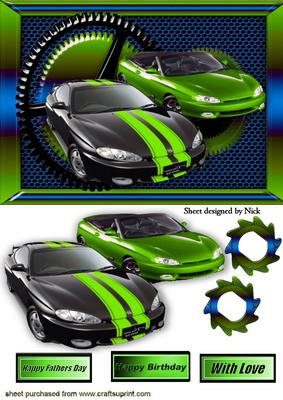 Steampunk Frame with Green/black Sports Cars