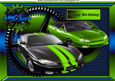 Green/black Sports Cars in Steampunk Frame for Birthdays A4