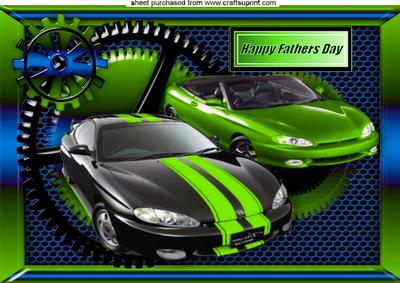 Green/black Sports Cars in Steampunk Frame Fathers Day A4