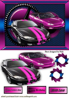 Funky Pink/black Sports Car in Steampunk Frame A5