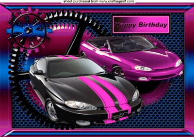 Funky Pink/black Sports Cars in Steampunk Frames Birthday A4