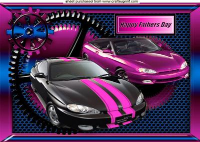 Funky Pink/black Sports Cars in Steampunk Frame Fathers Day
