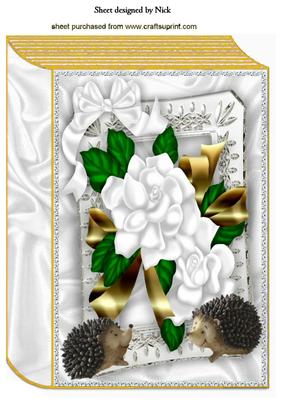 Beautiful White Roses with Hedgehogs with Bow A4 Book