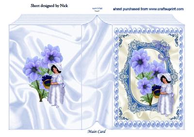 Blue Flowers with Vintage Lady in Pearl Frame Folded Book