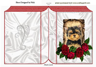 Little Yorkshire Terrier with Red Roses on a Scroll Book