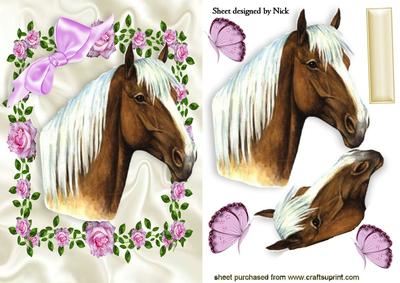 Beautiful Horse in Pink Rose Frame