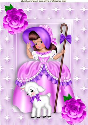 Little Bo Peep with Her Little Lamb with Flowers A4
