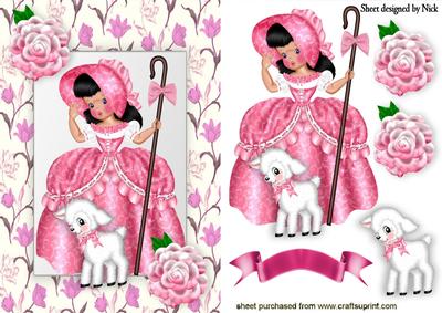 Bo Peep in Pretty Pink with Little Lamb and Roses
