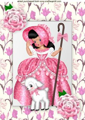 Pretty in Pink Bo Peep and Little Lamb with Roses A4