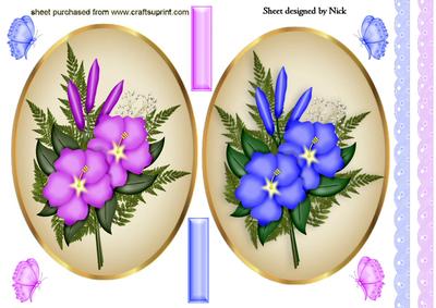 Pink and Blue Flower Toppers in Oval Frames