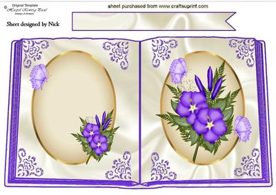 Open Book of Purple Flowers and Butterflies A4