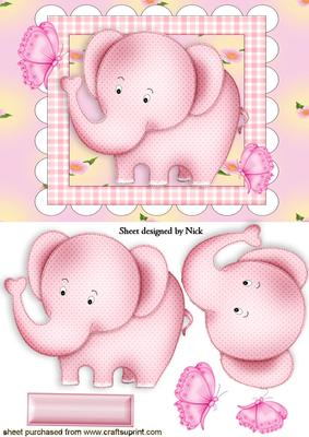 Cute Pink Elephant in Frame with Butterflies