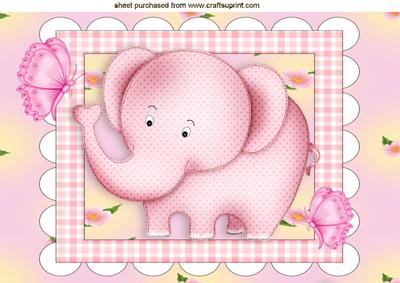 Cute Pink Elephant with Butterflies in a Frame A4